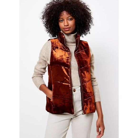 LOFT Jackets & Blazers - Loft Puffer Vest Women's Quilted Design Pockets Full Zip Rust Orange Velvet | L